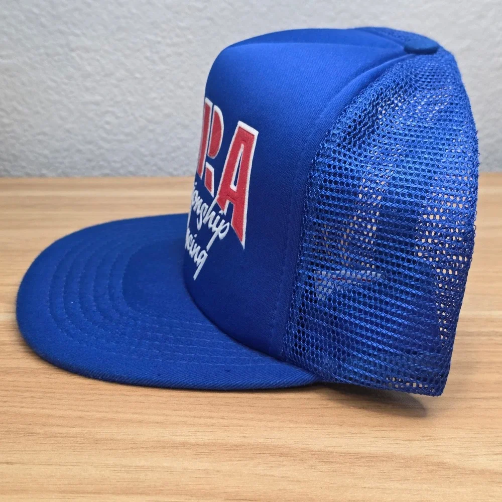 Vintage NHRA Drag Racing Cap Trucker Hat Blue Mesh Snapback Top Eliminator